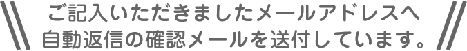 ご記入いただきましたメールアドレスへ自動返信の確認メールを送付しています。
